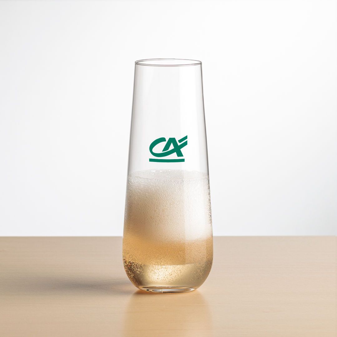 The Cannes Stemless Flute Champagne Glass 8oz Crystalline - Screenprinted